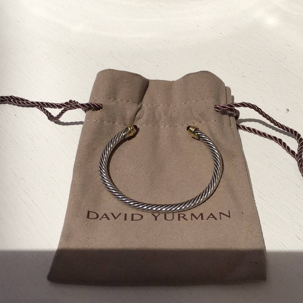 David Yurman Silver and Gold Children’s Cable Bracelet with garnet tips